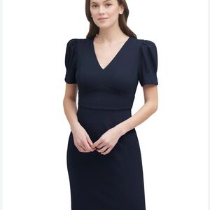 Navy DKNY blue work cocktail vneck dress size 12P